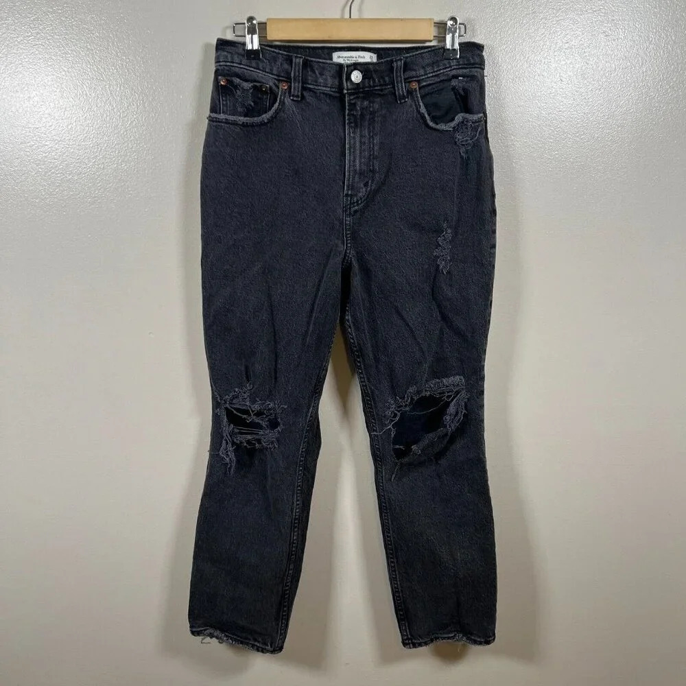 Abercrombie & Fitch 90s Straight High Rise Jeans Size 8 Extra Short Black